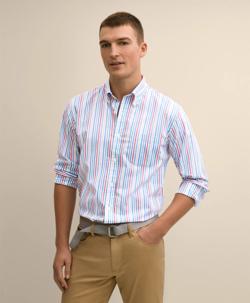 Shirts Performance Series Stretch Polo Button-Down Collar, Multi-Stripe Sport Shirt - Brooks Brothers For sale