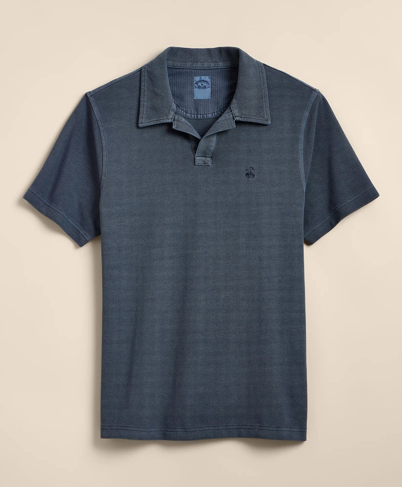 Men Cotton Pique Garment-Dyed Johnny Collar Polo Shirt - Brooks Brothers US