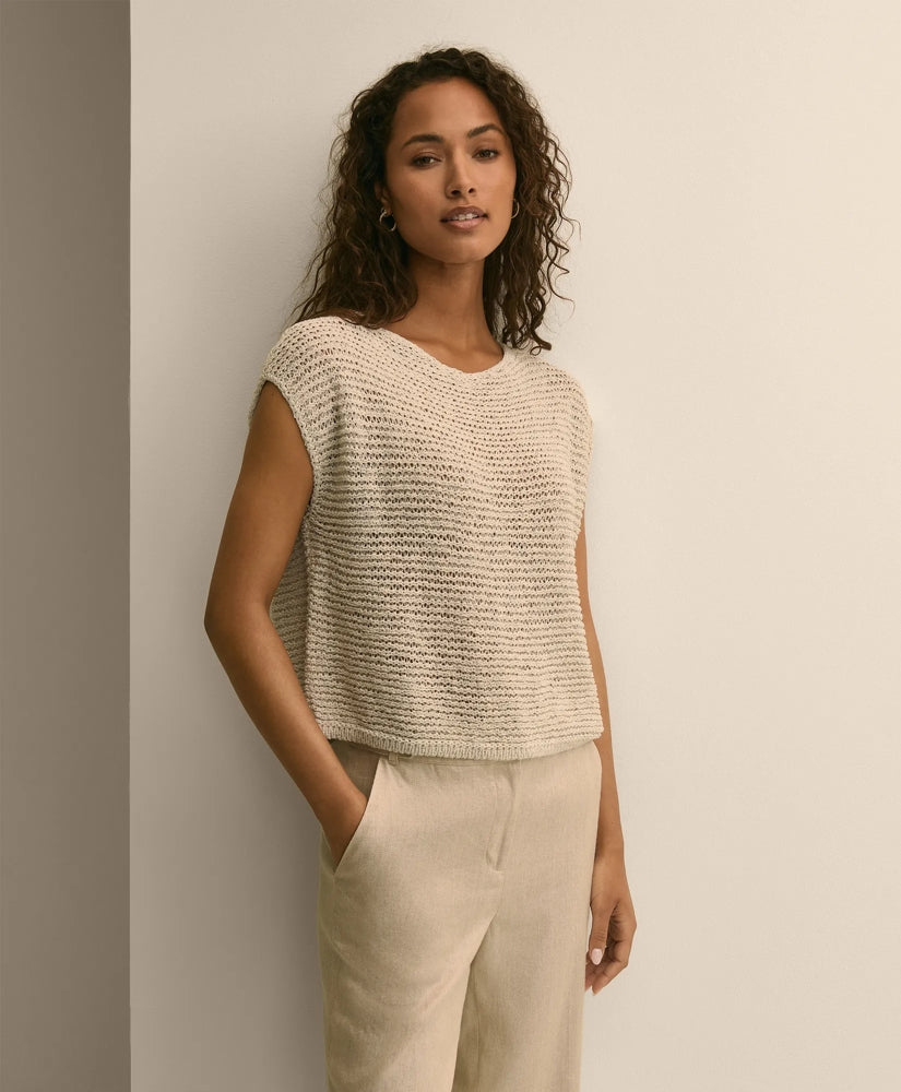Women Relaxed Cotton Blend Short-Sleeve Shimmer Sweater - Brooks Brothers Online