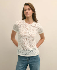 Shirts Semi-Sheer Short-Sleeve Top in Floral Lace - Brooks Brothers Outlet