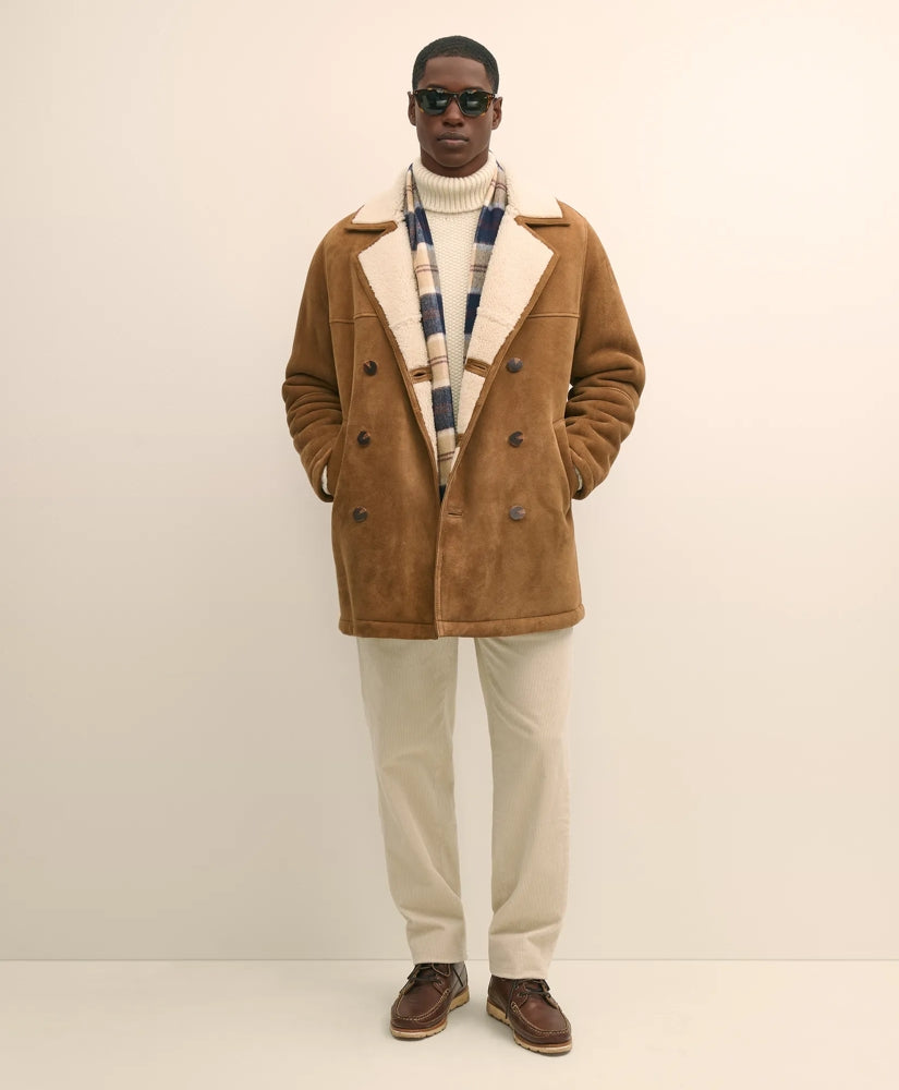 Sale Shearling Double-Breasted Coat - Brooks Brothers Outlet