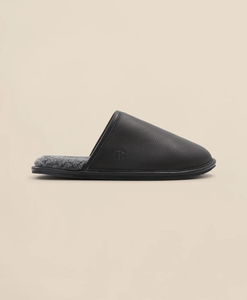 Men Shearling Lined Leather Slippers - Brooks Brothers Gift