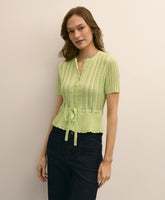 Women Short-Sleeve Pointelle Peplum Cardigan - Brooks Brothers On sale
