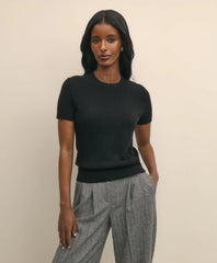 Women Short-Sleeve Shell Sweater in Cashmere - Brooks Brothers Discount