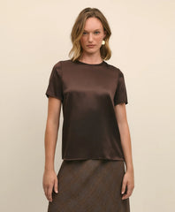 Women Short-Sleeve Top in Washable Silk Charmeuse - Brooks Brothers For sale