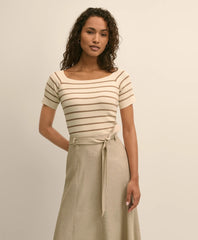 Women Silk Blend Ballet Neck Stripe Sweater - Brooks Brothers For sale