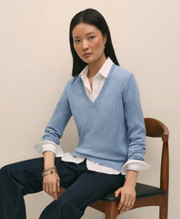 Sale Silk V-Neck Marled Knit Relaxed Sweater - Brooks Brothers Near me