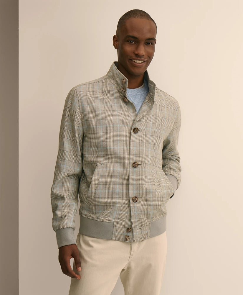 Men Silk-Wool Glen Plaid Bomber Jacket - Brooks Brothers Online