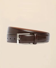 Men Silver Buckle Leather Dress Belt - Brooks Brothers