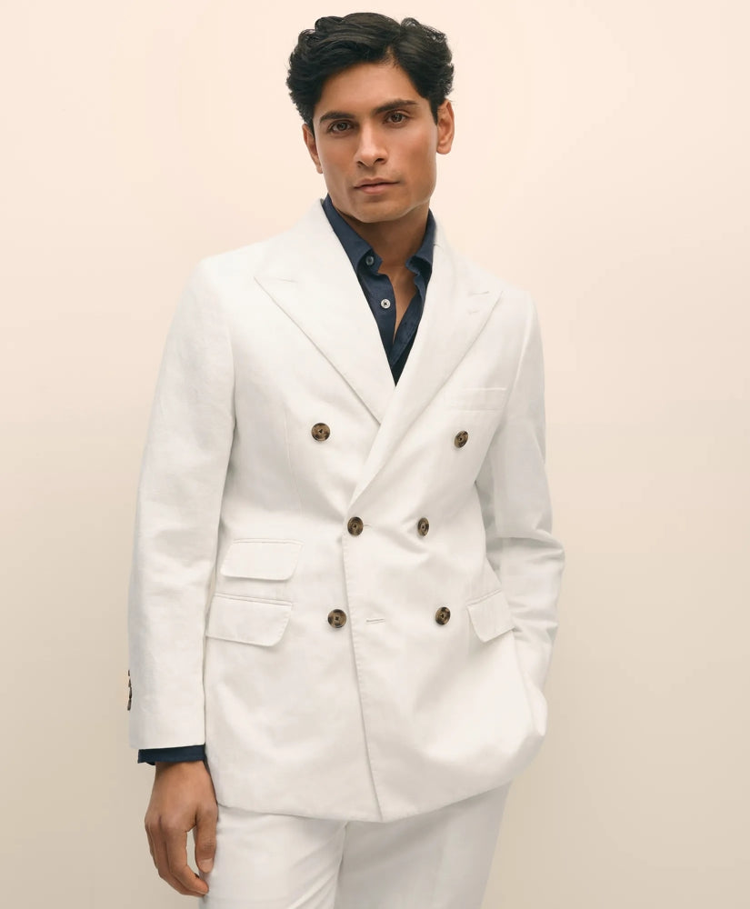Tailored Slim Fit Cotton-Linen Herringbone Double-Breasted Suit Jacket - Brooks Brothers US