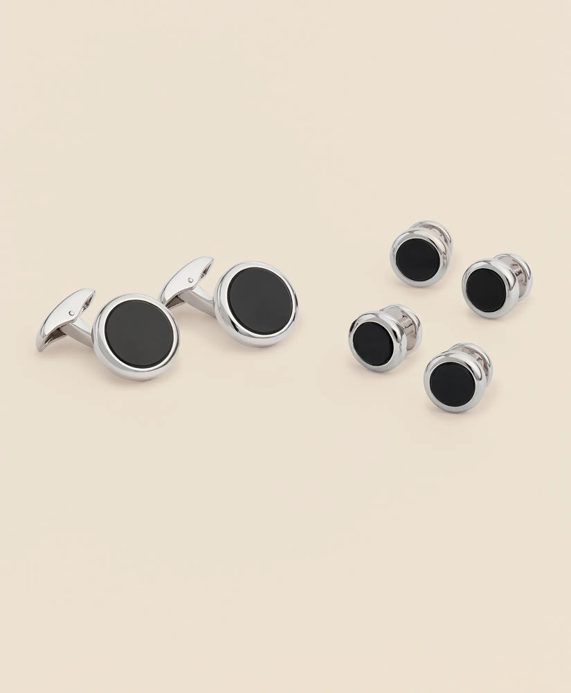 Tailored Sterling Silver Onyx Rhodium-Plated Cufflinks - Brooks Brothers US