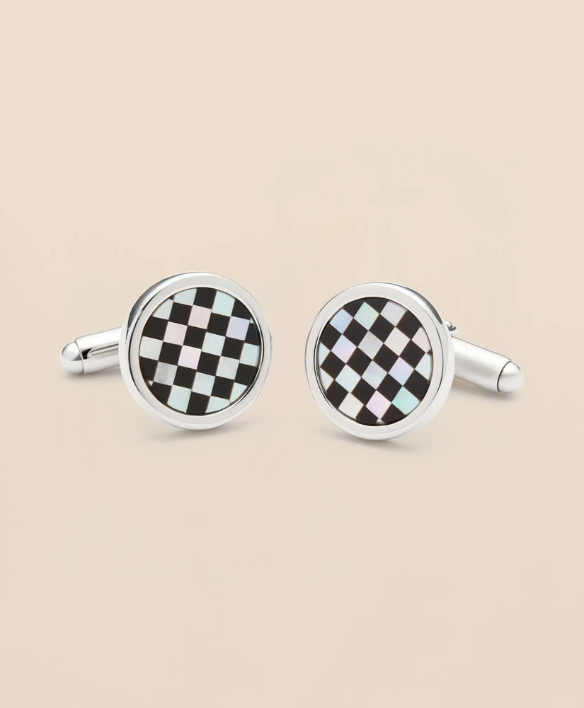 Men Sterling Silver Rhodium-Plated Checkerboard Cufflinks - Brooks Brothers Discount