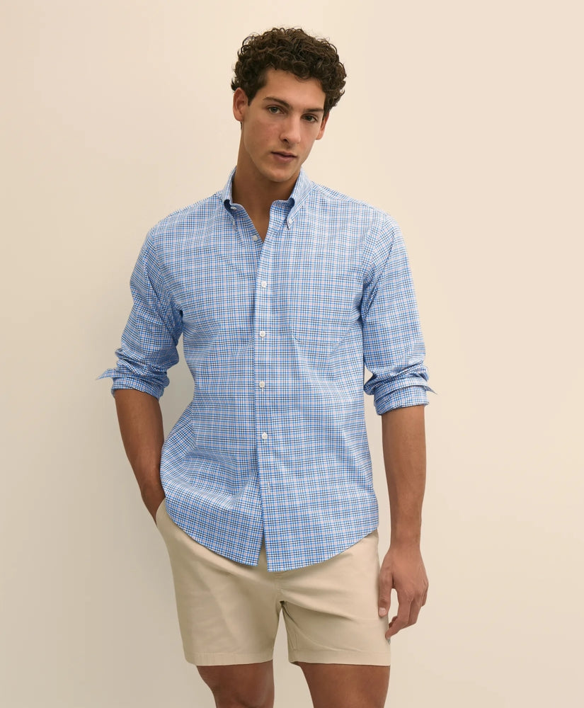 Men Stretch Cotton Non-Iron Broadcloth Polo Button-Down Collar, Multi-Check Sport Shirt - Brooks Brothers Online