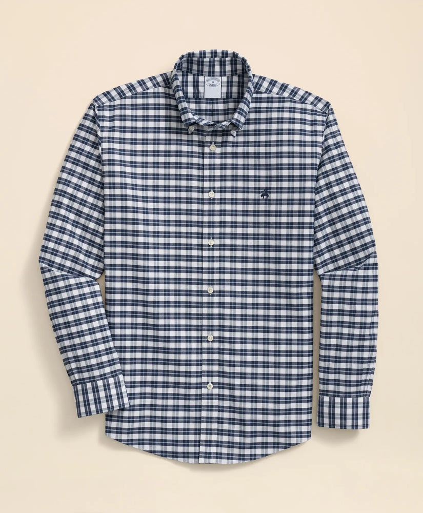 Sale Stretch Cotton Non-Iron Oxford Polo Button Down Collar, Checked Shirt - Brooks Brothers Outlet