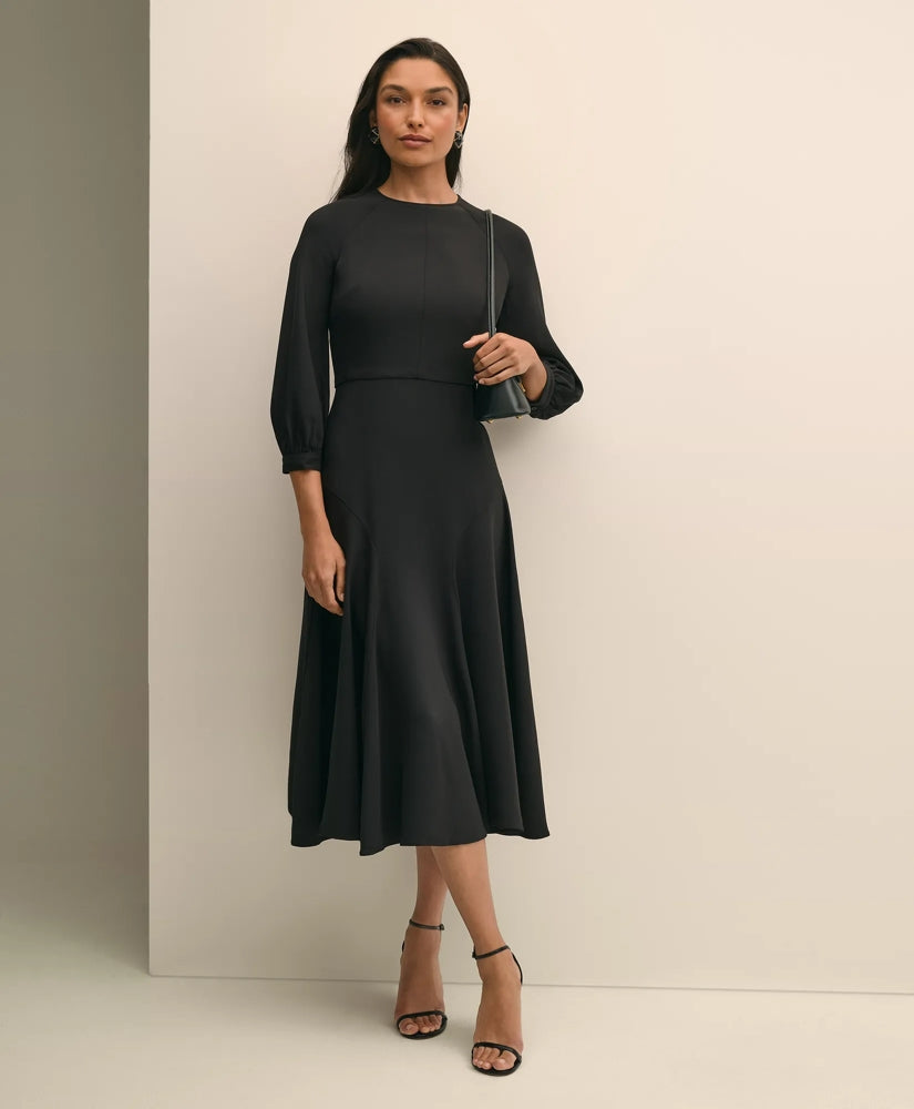 Sale Viscose Blend Shirred-Sleeve Dress - Brooks Brothers Near me