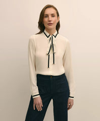 Sale Viscose Contrast Tie-Neck Blouse - Brooks Brothers sale