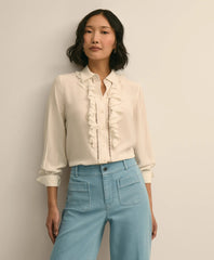 Sale Viscose Ruffle Open-Stitch Placket Blouse - Brooks Brothers For sale