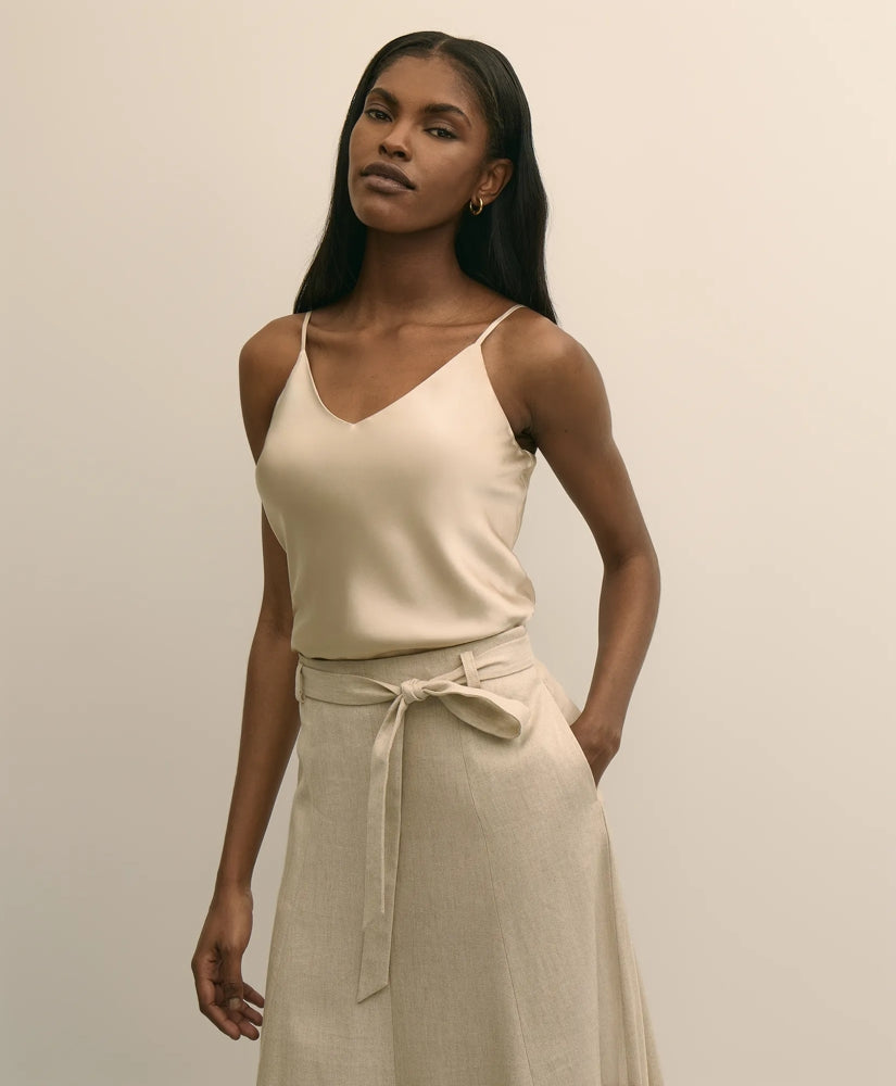 Women V-Neck Cami in Washable Silk Charmeuse - Brooks Brothers Gift