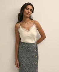 Women V-Neck Lace-Trimmed Cami in Silk Charmeuse - Brooks Brothers Near me