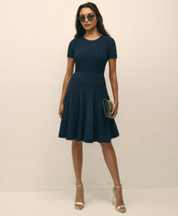 Sale A-Line Pleated Short-Sleeve Sweater Dress