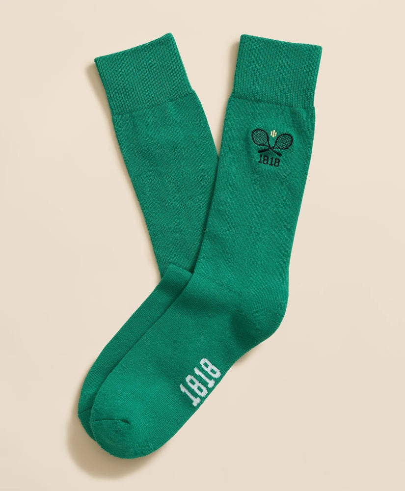 Men Cotton Blend Ribbed Socks with Embroidered Tennis Racquets - Brooks Brothers For sale
