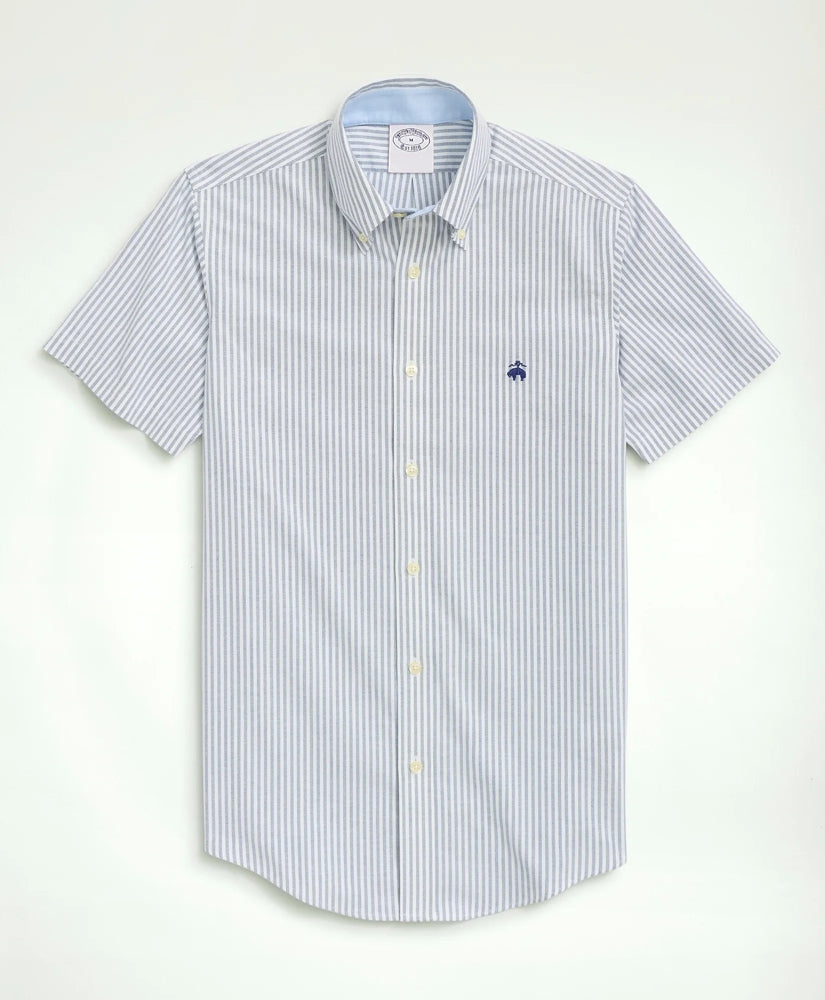 Men Stretch Non-Iron Oxford Button-Down Collar, Bengal Stripe Short- Sleeve Sport Shirt - Brooks Brothers sale