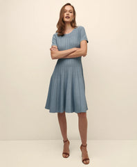Sale A-Line Pleated Short-Sleeve Sweater Dress