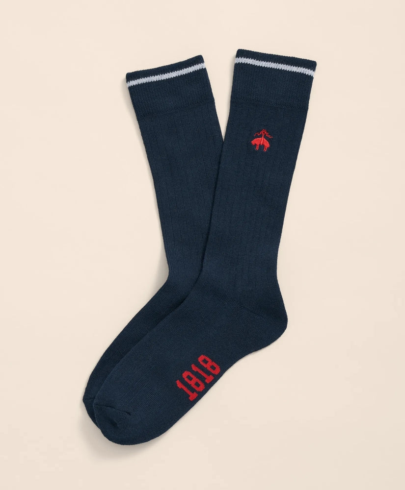 Men Cotton Blend Contrast Tipped Ribbed Socks with Golden Fleece - Brooks Brothers Near me