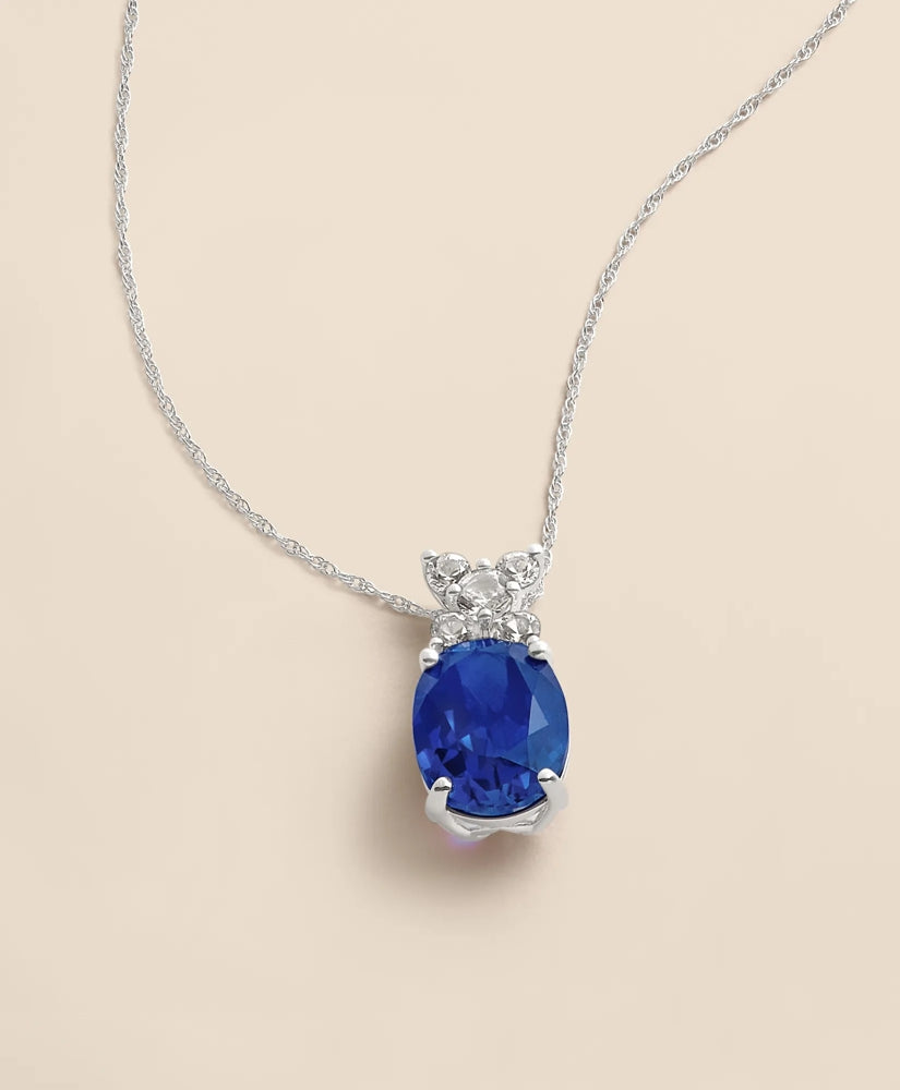 Women 0.3 CT. Lab-Grown Diamond 12mm Sapphire 14k White Gold Pendant Necklace - Brooks Brothers Discount