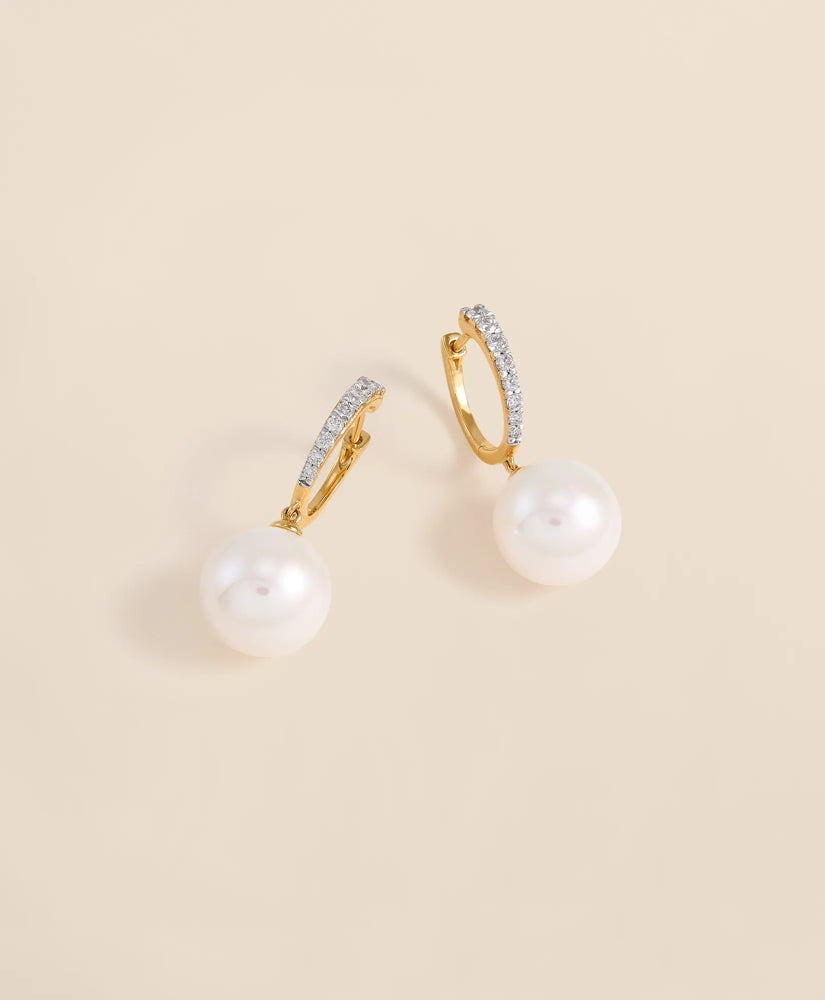 Women 14k Gold Pearl Hoop Earrings - Brooks Brothers Outlet
