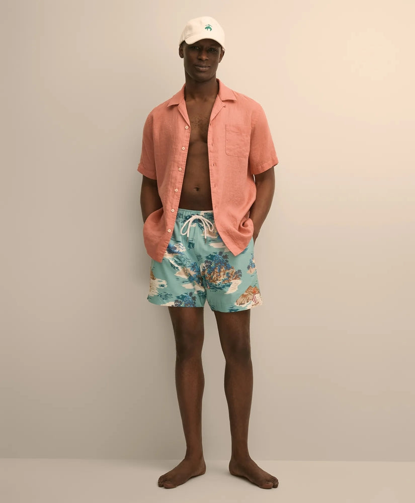 Men 5" Montauk Island-Print Swim Trunks - Brooks Brothers Online