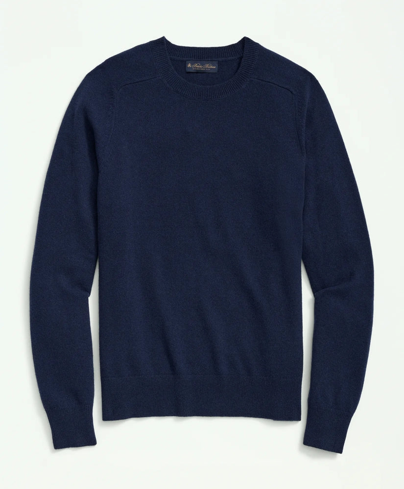 Men 3-Ply Cashmere Crewneck Saddle Shoulder Sweater - Brooks Brothers Outlet