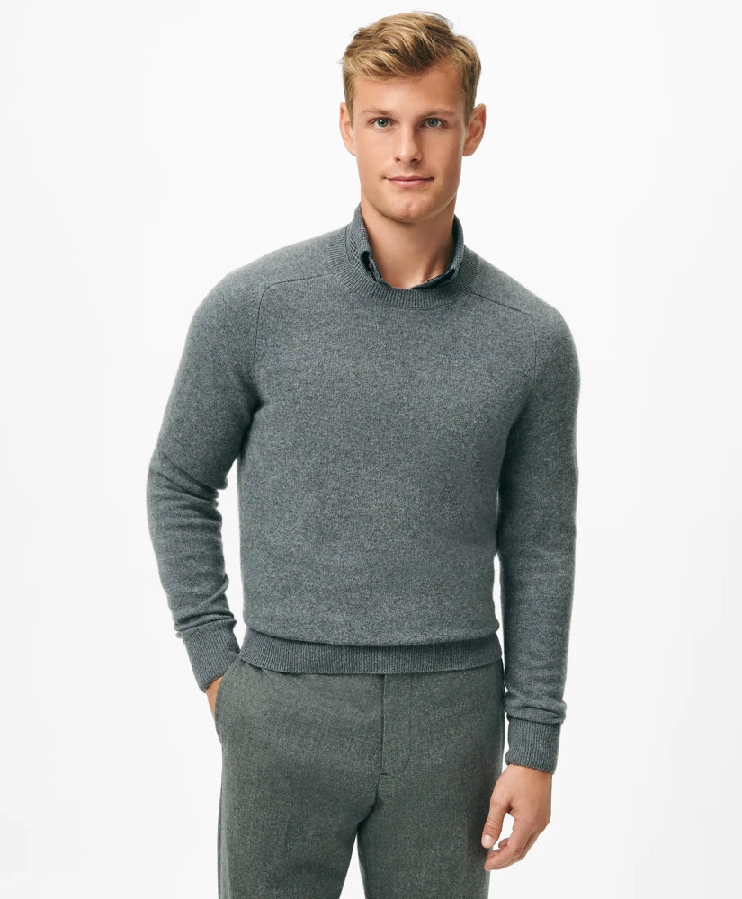 Men 3-Ply Cashmere Crewneck Saddle Shoulder Sweater - Brooks Brothers Outlet