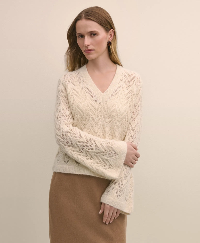 Sale Alpaca-Wool Blend Pointelle Bell-Sleeve Sweater - Brooks Brothers US