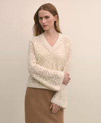 Sale Alpaca-Wool Blend Pointelle Bell-Sleeve Sweater - Brooks Brothers US