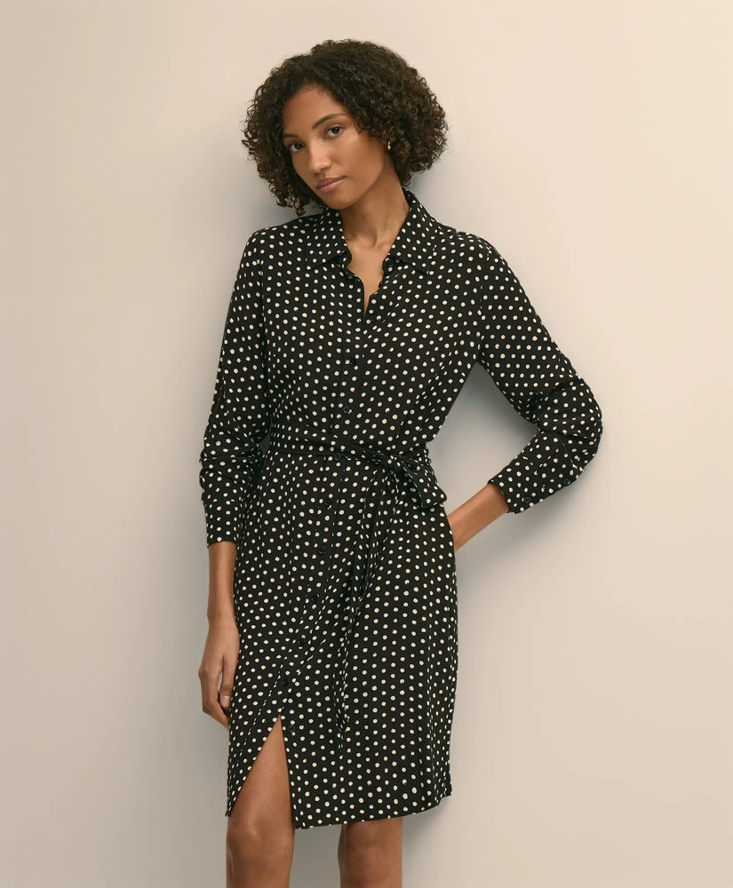 Women Belted Dot-Print Shirt Dress - Brooks Brothers Outlet