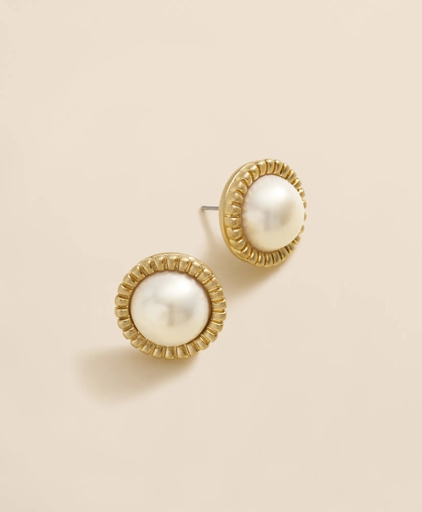 Women Bezel Frame Faux-Pearl Stud Earrings - Brooks Brothers Discount