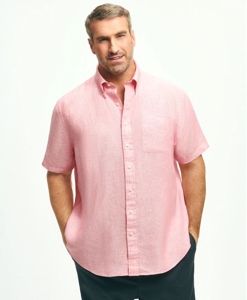 Shirts Big & Tall Sport Shirt,  Short-Sleeve Irish Linen - Brooks Brothers Outlet