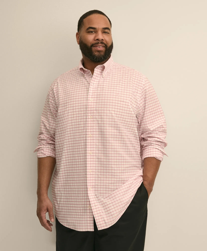 Men Big & Tall Stretch Cotton Non-Iron Oxford Polo Button Down, Windowpane Sport Shirt - Brooks Brothers On sale