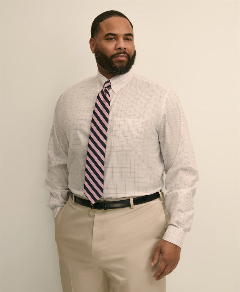 Men Big & Tall Stretch Cotton Non-Iron Pinpoint Oxford Polo Button Down, Windowpane Dress Shirt - Brooks Brothers Online