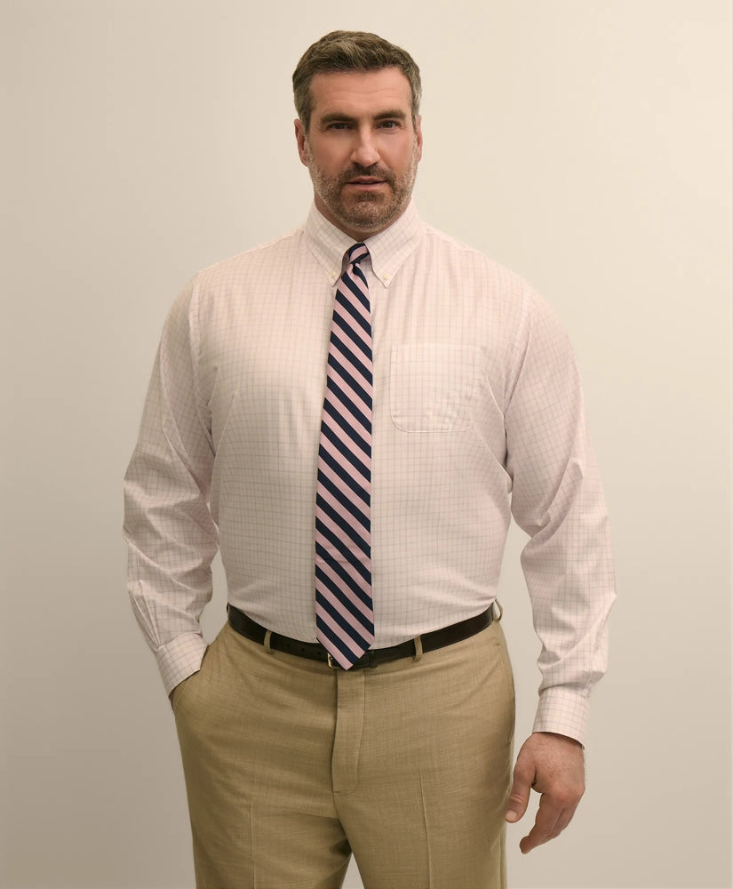 Men Big & Tall Stretch Cotton Non-Iron Pinpoint Oxford Polo Button Down, Windowpane Dress Shirt - Brooks Brothers Online