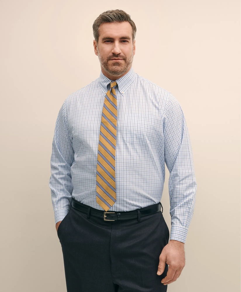 Sale Big & Tall Stretch Cotton Non-Iron Pinpoint Polo Button Down Collar, Tattersall Dress Shirt - Brooks Brothers Near me