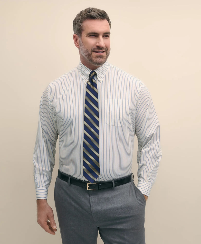 Shirts Big & Tall Stretch Cotton Non-Iron Pinpoint Polo Button Down Collar, Track Stripe Dress Shirt - Brooks Brothers US