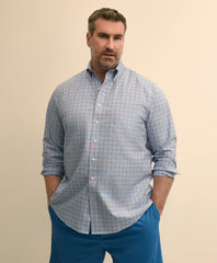 Men Big & Tall Stretch Cotton Non-Iron Poplin Polo Button Down, Check Sport Shirt