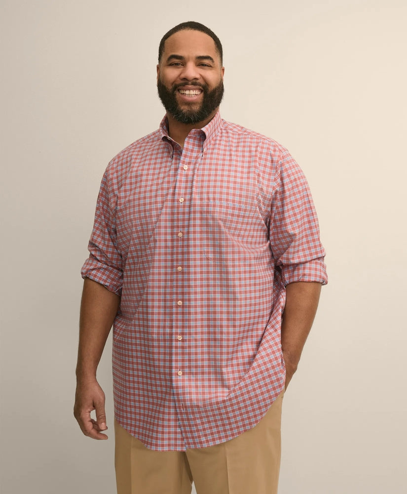 Men Big & Tall Stretch Cotton Non-Iron Poplin Polo Button Down, Check Sport Shirt - Brooks Brothers For sale