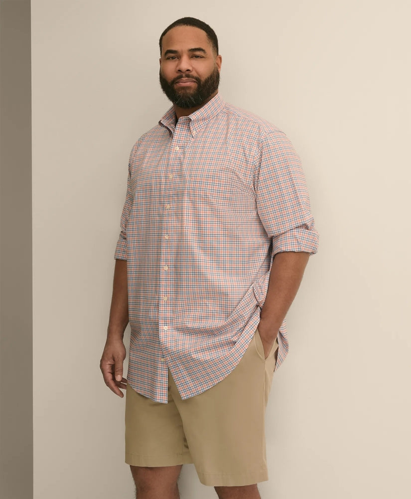 Men Big & Tall Stretch Cotton Non-Iron Poplin Polo Button Down, Check Sport Shirt - Brooks Brothers US