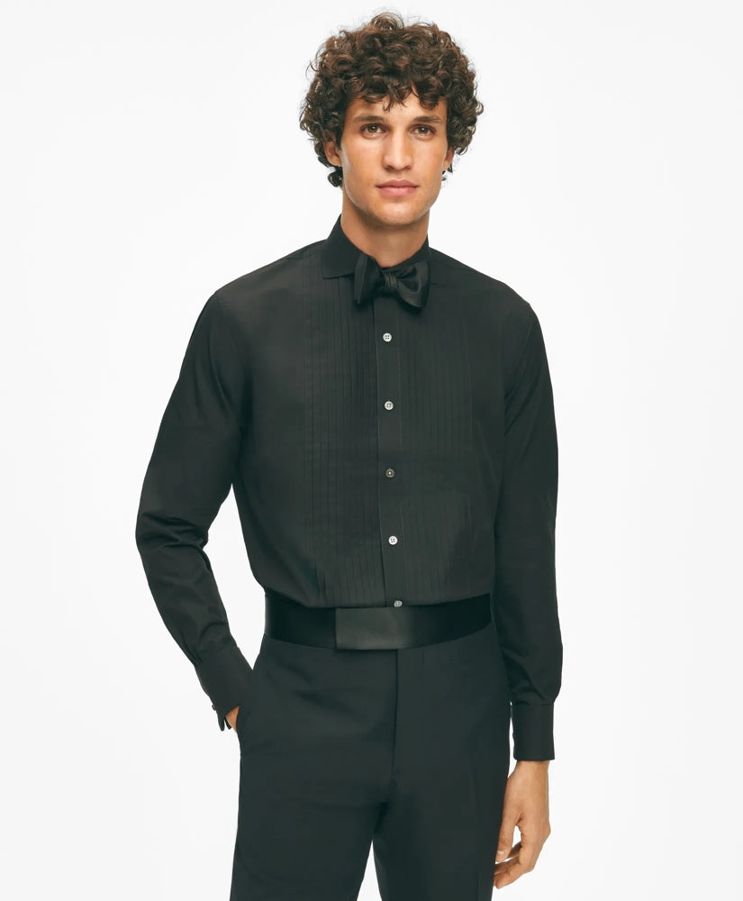 Tailored Black Fleece Pleated Londoner Collar Tuxedo Shirt in Sea Island Cotton - Brooks Brothers