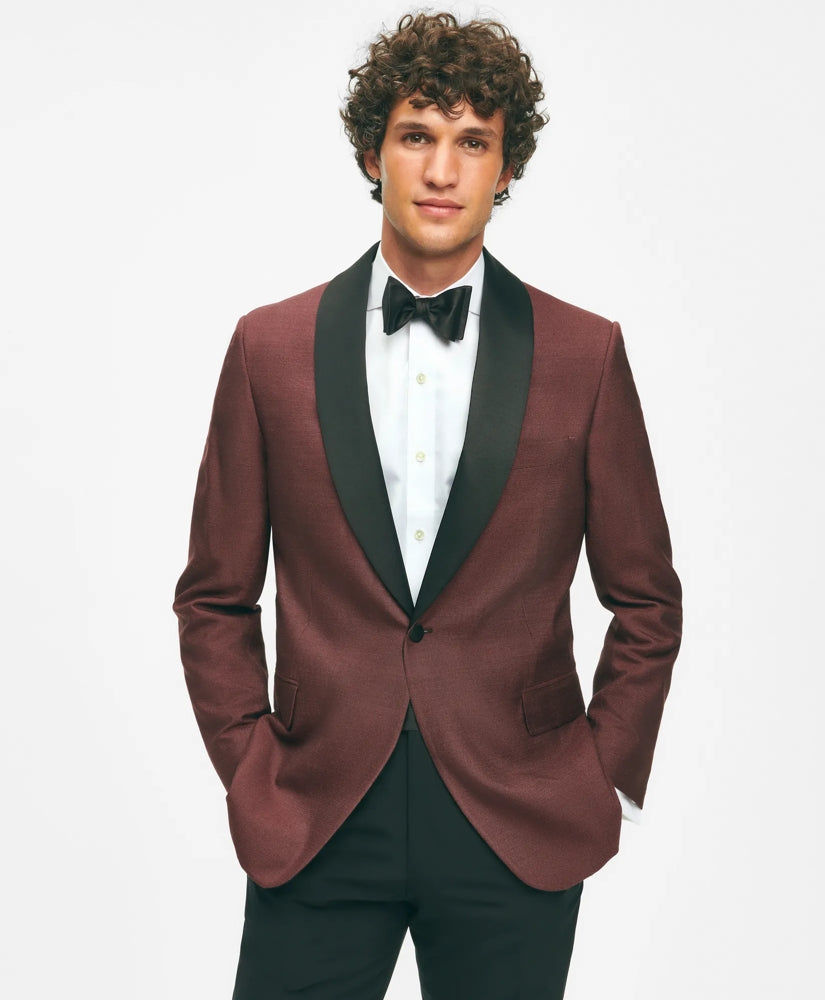 Tailored Black Fleece Satin Shawl Collar Dinner Jacket in Silk Hopsack - Brooks Brothers Gift