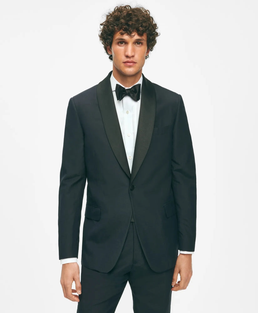 Tailored Black Fleece Shawl Collar Tuxedo in Silk-Linen - Brooks Brothers US