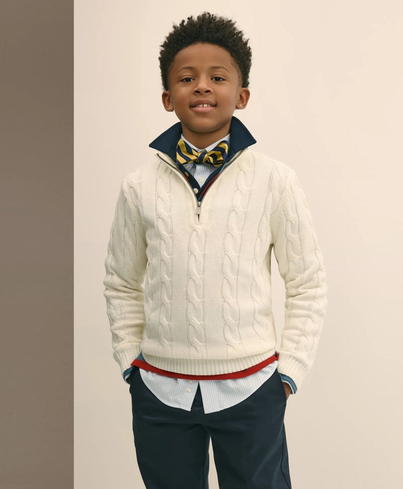 Boys Boys Cotton Cable Knit Quarter-Zip Sweater - Brooks Brothers On sale